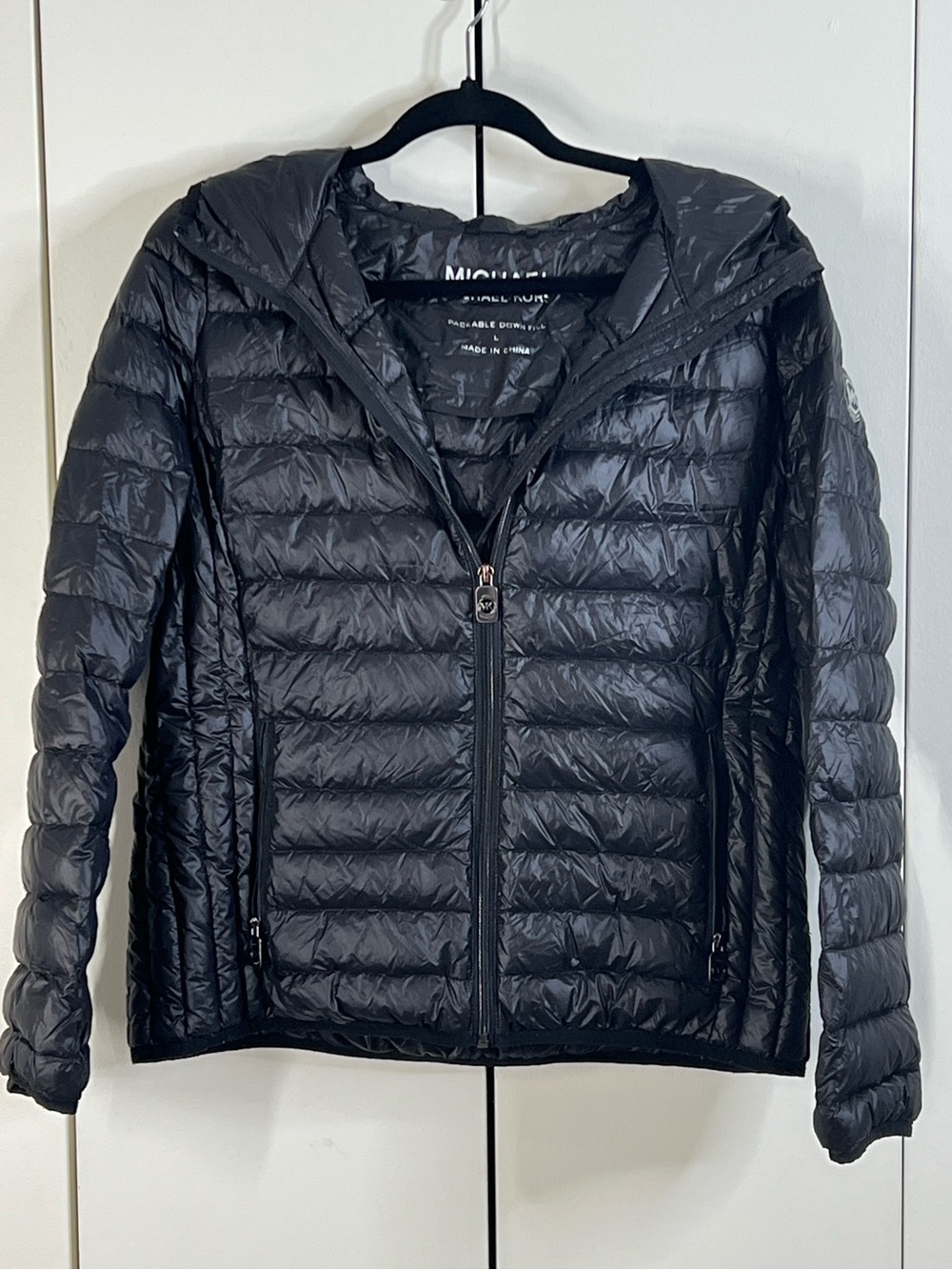 MICHAEL KORS L Black Packable Down Fill Hooded Jacket